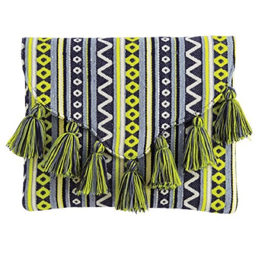 Mud Pie Summer Aztec Tassel Envelope Clutch - Picture 1 of 4